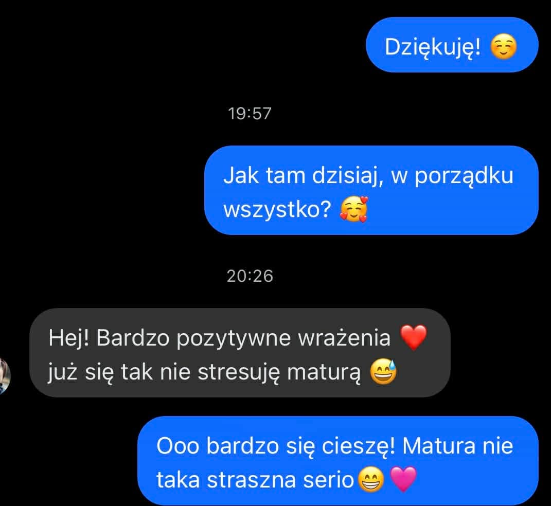 Wiadomość od uczennicy Ola — opinia o lekcji w OktiFly