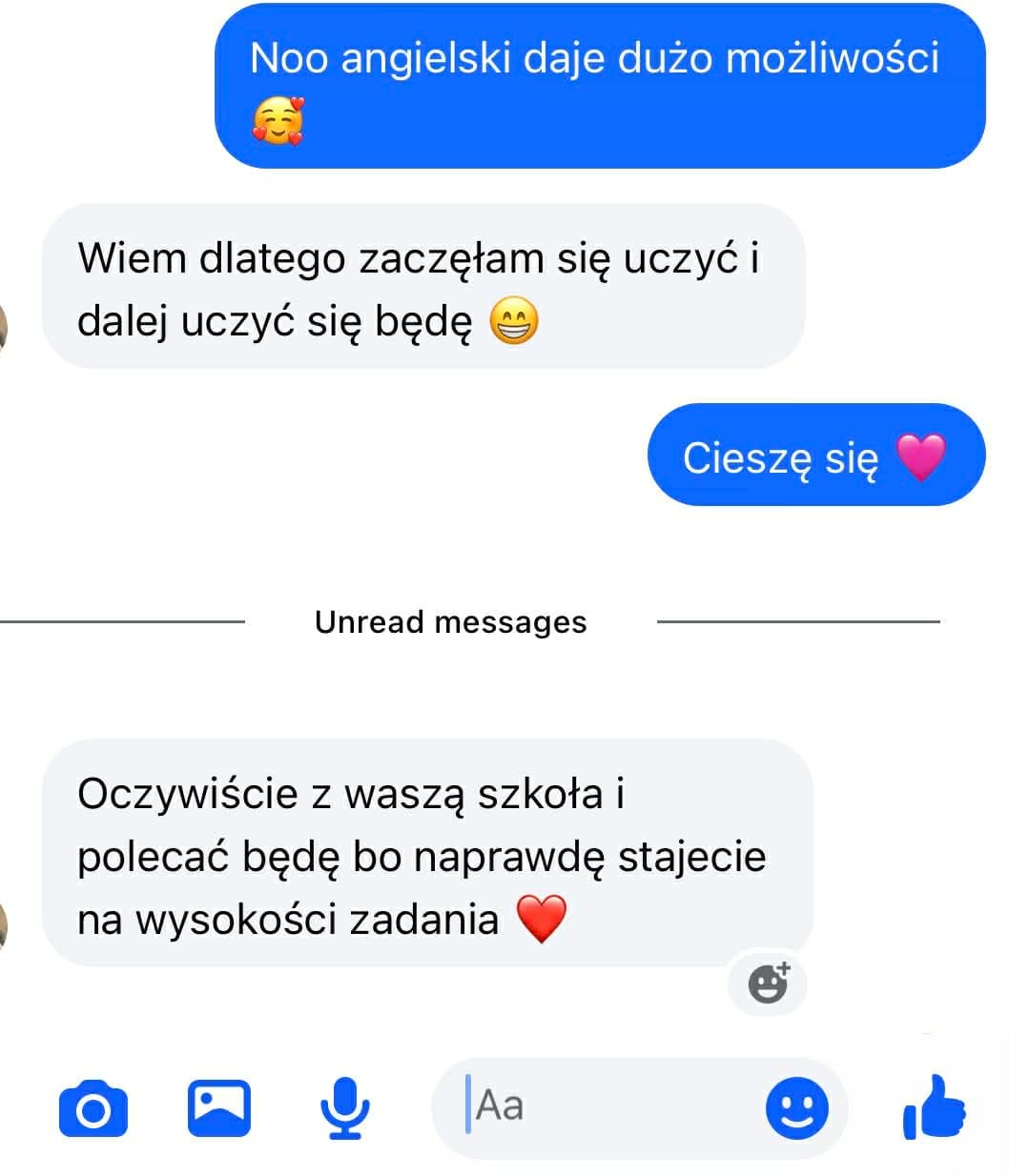 Wiadomość od uczennicy Patrycja — opinia o lekcji w OktiFly